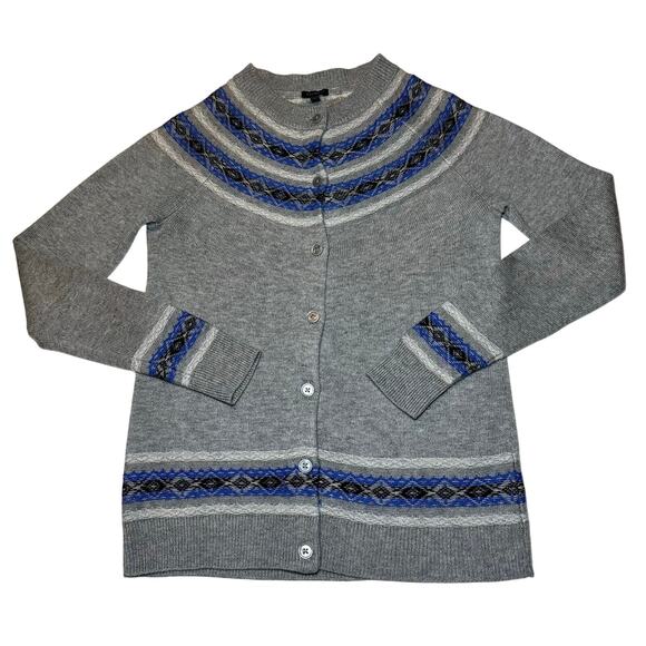 Talbots Size Small Cardigan Button Up Sweater Knit Nylon Lambswool Gray Blue - Picture 3 of 7